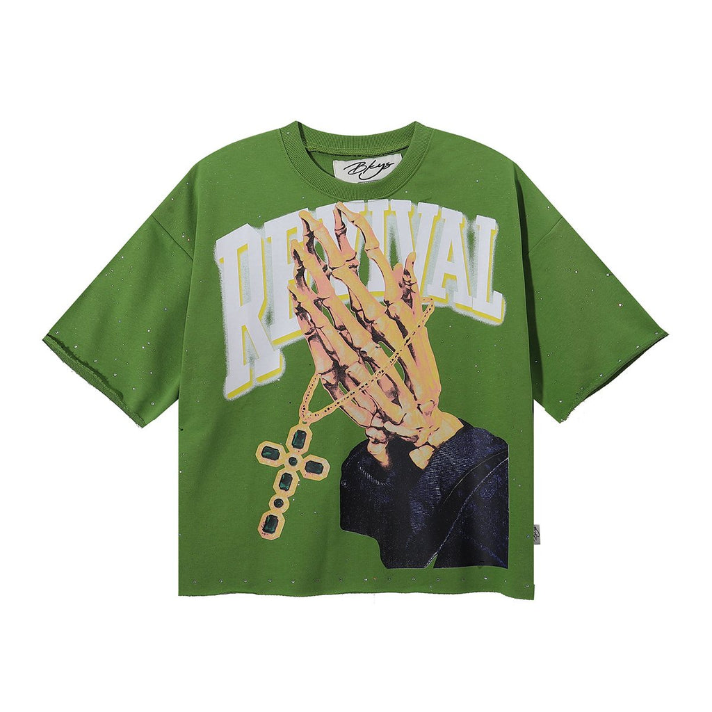 BKYS Revival Rhinestone Graphic Cropped T-Shirt