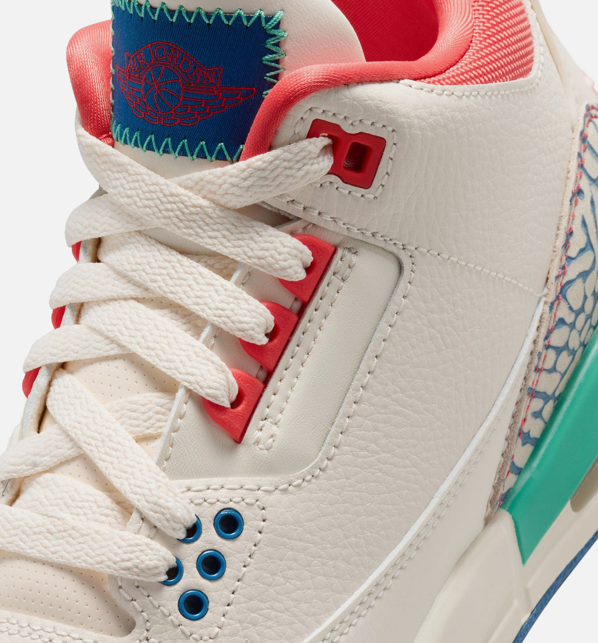 Air Jordan 3 Retro Play Your Way Grade School Sneakers - Chalk / Track Red / True Blue / Kinetic Green