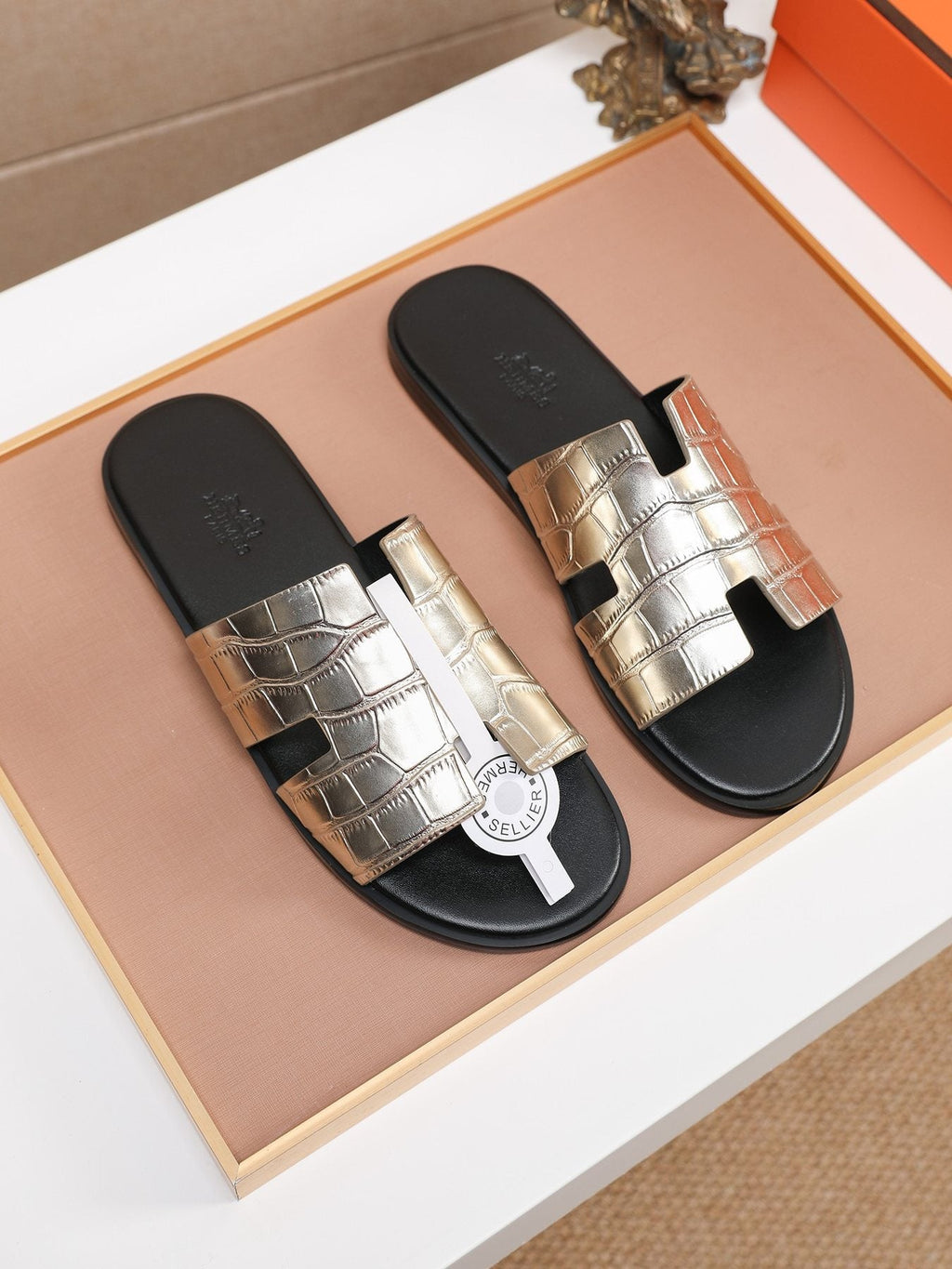 Hermès Croc-Embossed H Slide Sandals
