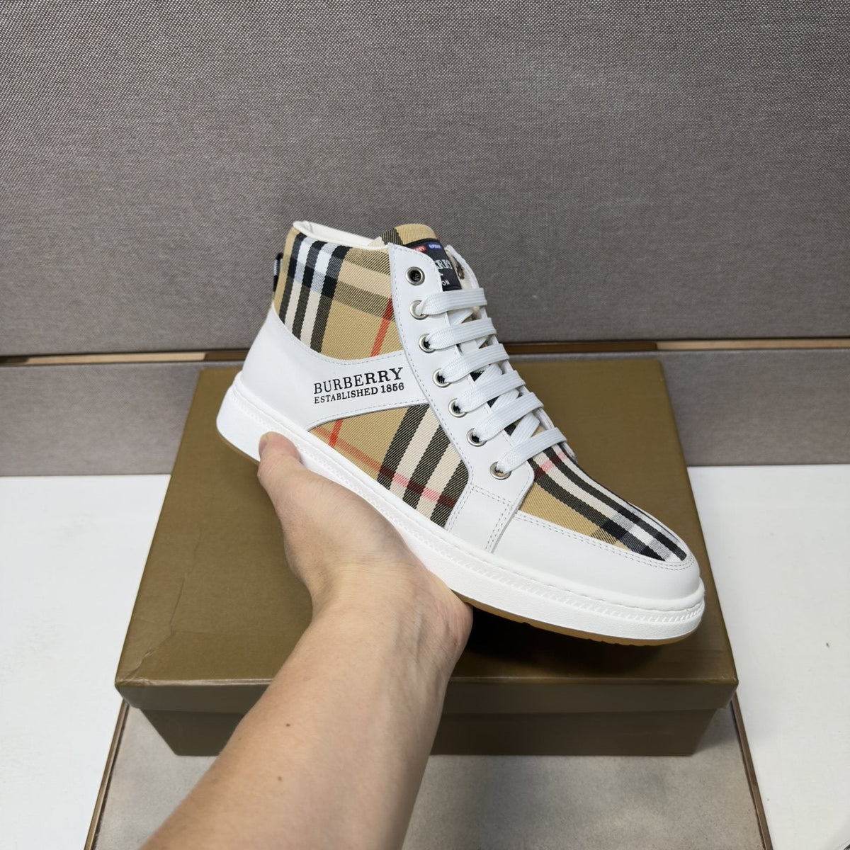 Burberry Men's Plaid High-Top Sneakers
