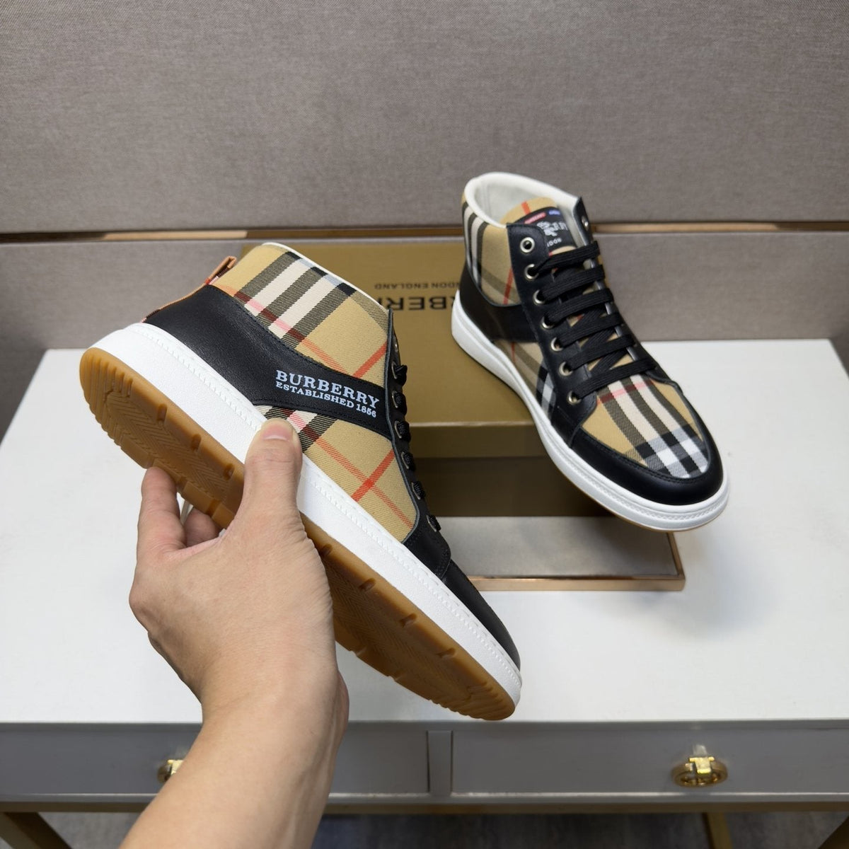 Burberry Men's Plaid High-Top Sneakers